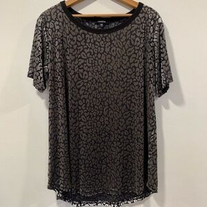 Punk‎ Grundge Rock Semi-sheer leopard print velour black & gray top